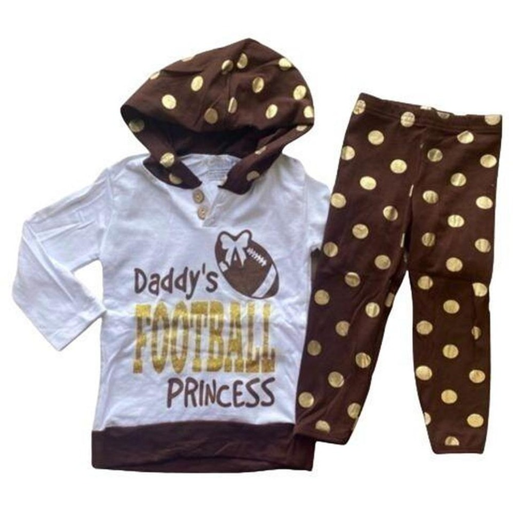 Daddy's Football Princess Hoodie & Polka Dot Leggings Set Gold/Brown 5/6